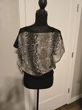 monaco Sheer Snake-Print Blouse in Black and Taupe